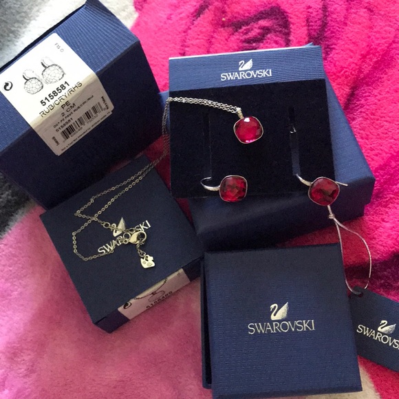 Swarovski Jewelry - Swarovski Ruby/Cry Earrings And Necklace Set ♥️